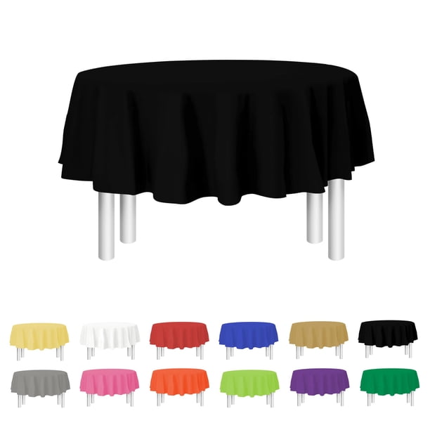 Mantel de plástico para fiestas, tamaño 84 pulgadas, redondo, negro (12)
