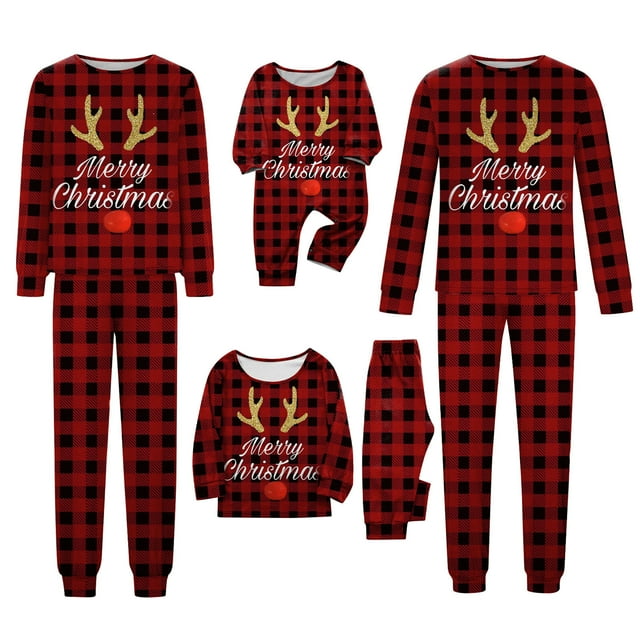 Reindeer Antlers Matching Pajamas, Family Matching Outfits Matching Matching Pjs - Loungewear Sets for a Festive Season (Red)