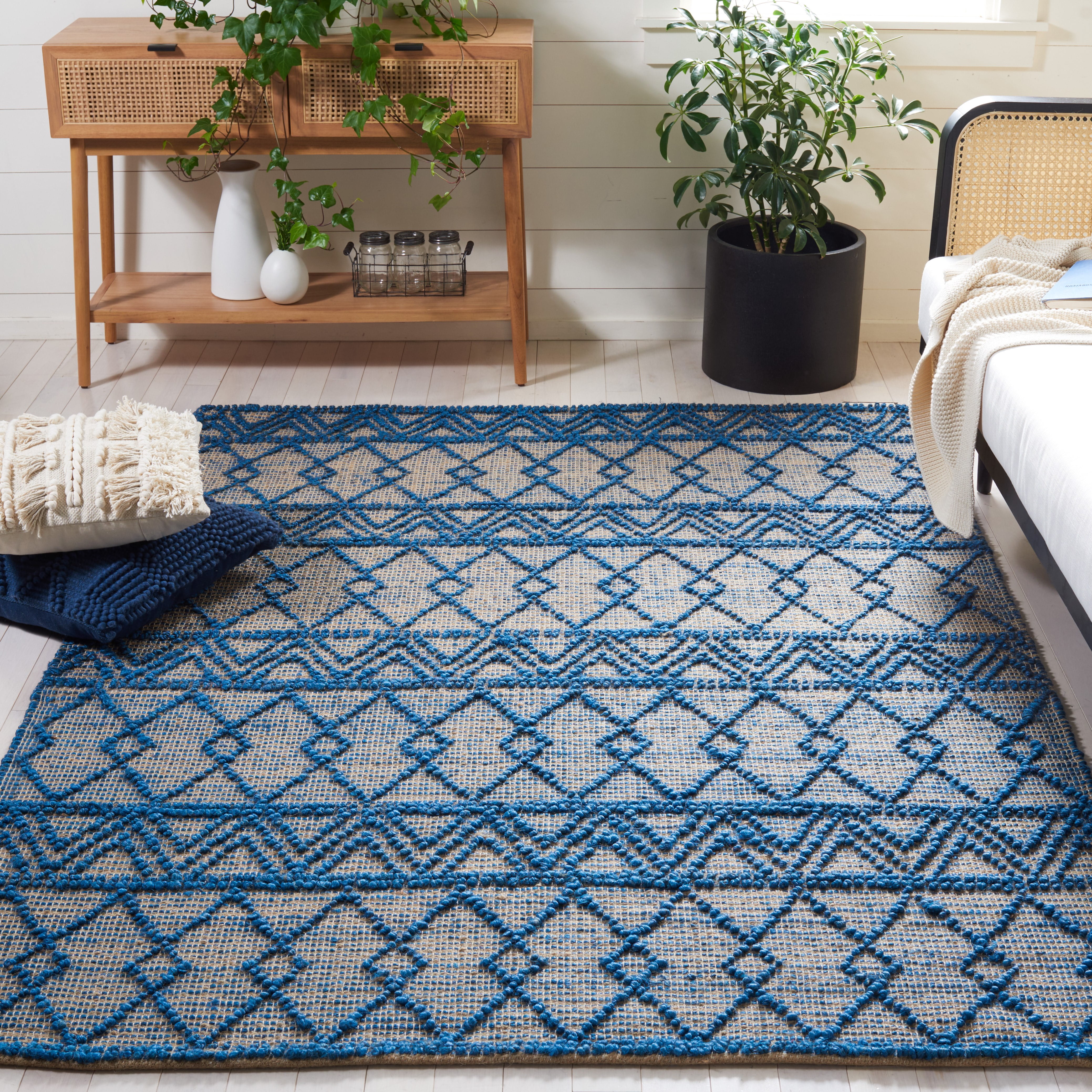 SAFAVIEH Natural Fiber Tayler Geometric Area Rug, Blue/Natural, 5' x 8'