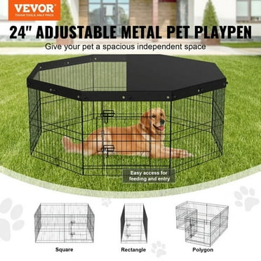 VEVOR Dog Playpen, 8 Panels Foldable Metal Dog Exercise Pen with Top Cover, 24" H Pet Fence Puppy Crate Kennel with Ground Stakes, Indoor Outdoor Dog Pen for Small Medium Pets