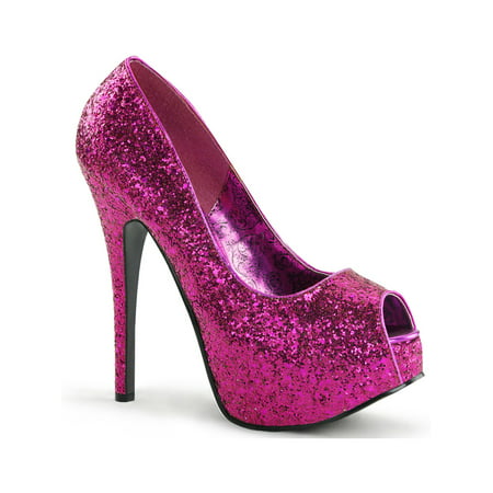 Bordello - Womens Hot Pink Peep Toe Glitter Pumps Sparkly Shoes with 5. ...