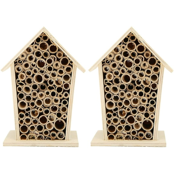 Bee House, Wooden Insect Hotel Hanging Bamboo Bees Hive Habitat Bug Garden Shelter Insects House Decoration Beneficial Nests Box Decorations for Butterfly Bird Outdoors Attracts Pollinators 2PCS wood