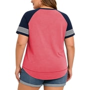 LANREMON Women Plus Size tops Summer t shirts Tunic for Women Crew Neck Short Sleeve Flowy Oversized T Shirts Clothes Pink 24 Plus