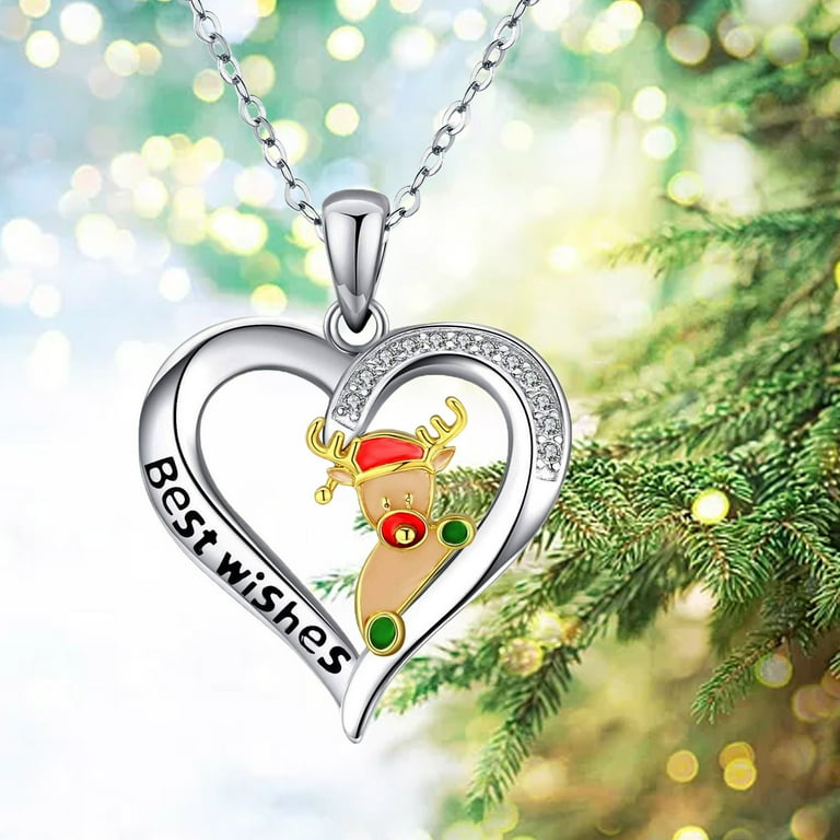 Midsumdr Necklaces For Women Christmas Elk Dripping Oil Lettering