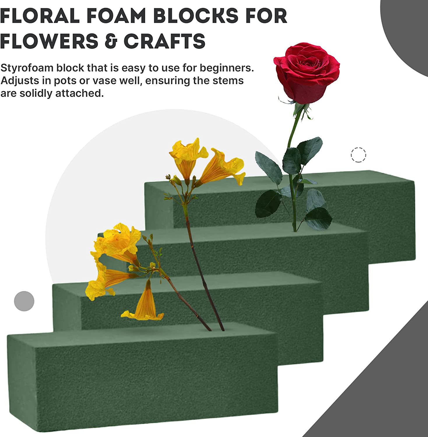 Noe & Malu Floral Foam Blocks | Florist Flower Styrofoam Green Bricks Applied Dry or Wet | Set of 8