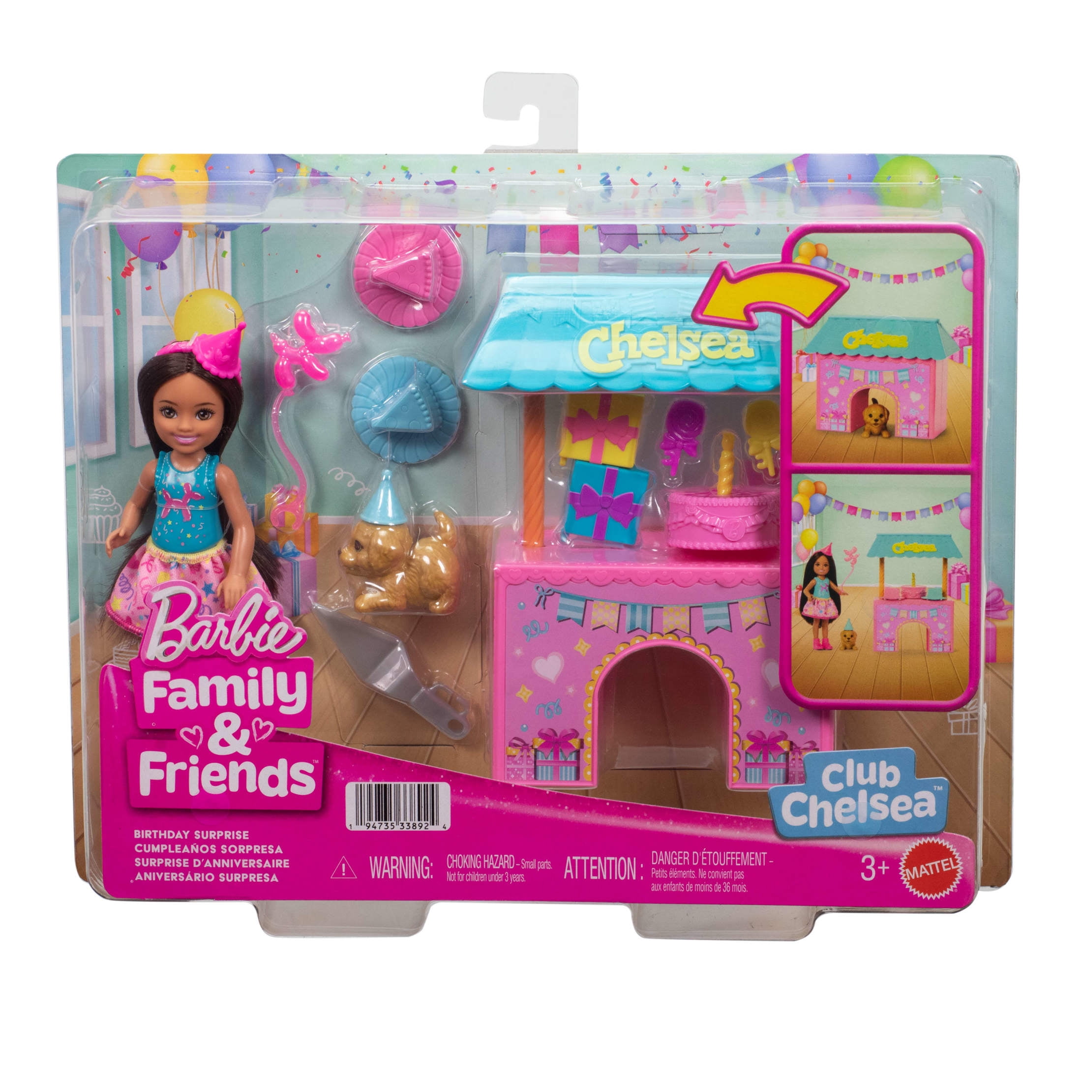Barbie Family & Friends Club Chelsea Surprise Birthday Party Playset with Small Doll & 10+ Accessories