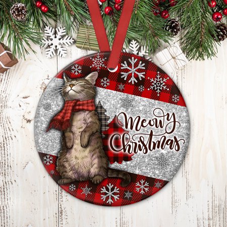 

5Pcs Cat Meowy Christmas Art Decoration Pendant Christmas Circle Ornament