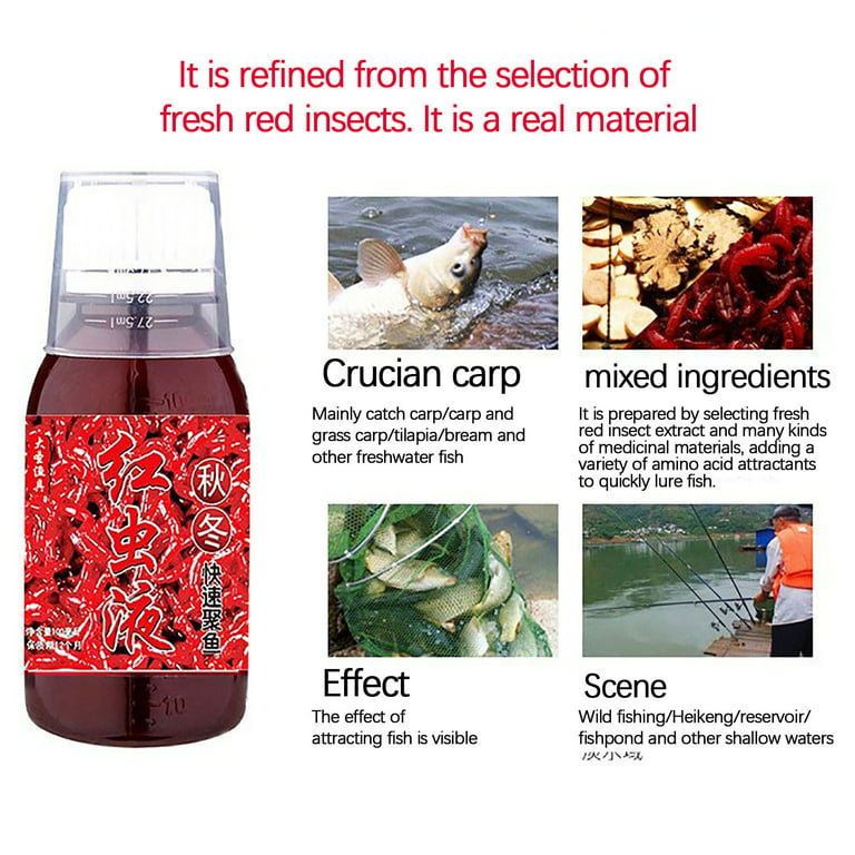 SDJMa Bait Fish Additive, 100ml Red Worm Concentrate Liquid, Fishing Baits,  High Concentration Fishing Lures, Fish Bait Attraction Enhancer for Trout