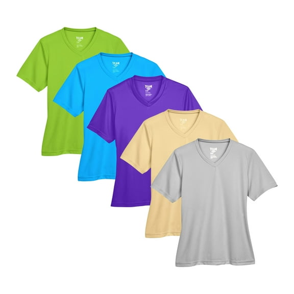 Crown Craze® Women's Zone Performance T-Shirt, 100% Polyester Bulk Tee, Assorted Short Sleeve Crewneck Plain Tees, Solid T-shirts (Bright Color 5 Pack, L)