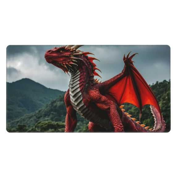 Naloa Majestic Red Dragon Gaming Mouse Pad Large Mouse Mat Long Extended Desk Pad Non-Slip Rubber Mice Pads Stitched Edges Thin Pad (16x29.5 Inch)