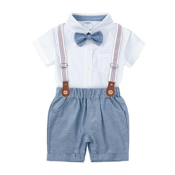 WILLBEST Conjunto de Ropa de Verano para Bebés y Caballeros, Pantalones Cortos con Tirantes y Pajarita de Manga Corta