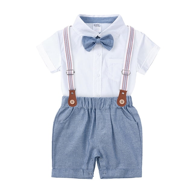 WILLBEST Conjunto de Ropa de Verano para Bebés y Caballeros, Pantalones Cortos con Tirantes y Pajarita de Manga Corta