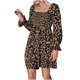 thumbnail image 1 of Vestido hasta la rodilla elástico de manga larga con estampado de leopardo y cuello cuadrado informal para mujer a la moda Pompotops  hdfakjf6910, 1 of 1