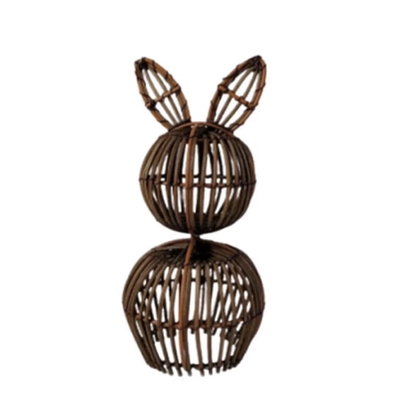 Handwoven Bunny Easter Basket, Natural Wood Wicker Decorative Storage - Rabbit Shaped Planter, Shelf Decor, Spring & Easter Home Decoration