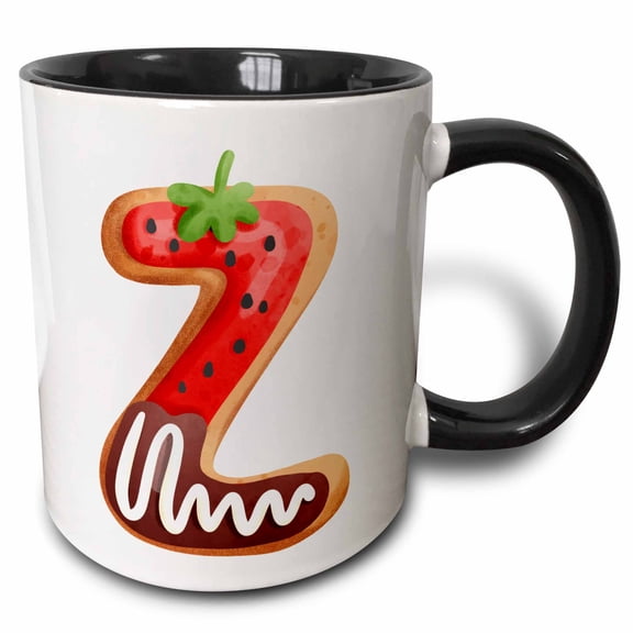 3drose, Strawberry Image of Cookie Monogram Initial Z, 15oz Two-tone Black Mug