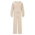 thumbnail image 5 of YUGYXL Women's 2 Piece Lounge Outfit Sweater Set Long Sleeve Crop Knit Top and Wide Leg Long Pants Sweatsuit Beige XXXL, 5 of 7