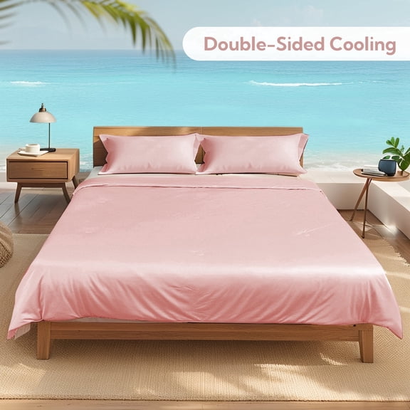 SUNNY HEAT Cooling Summer Comforter Twin Size 60"x80", Double-Sided Silk Cool Design, Breathable Summer Single Size Cooling Blanket, Coral