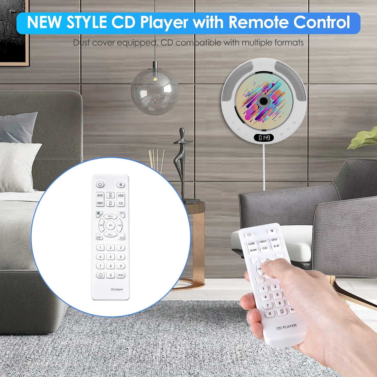 Qoosea Portable CD Player, Folklore Cd player for Home, Bluetooth Desktop Music Kpop CD Player for Car, Audio Boombox with Remote Control, Built-in Speaker, LED Screen, FM Radio, AUX Input Output