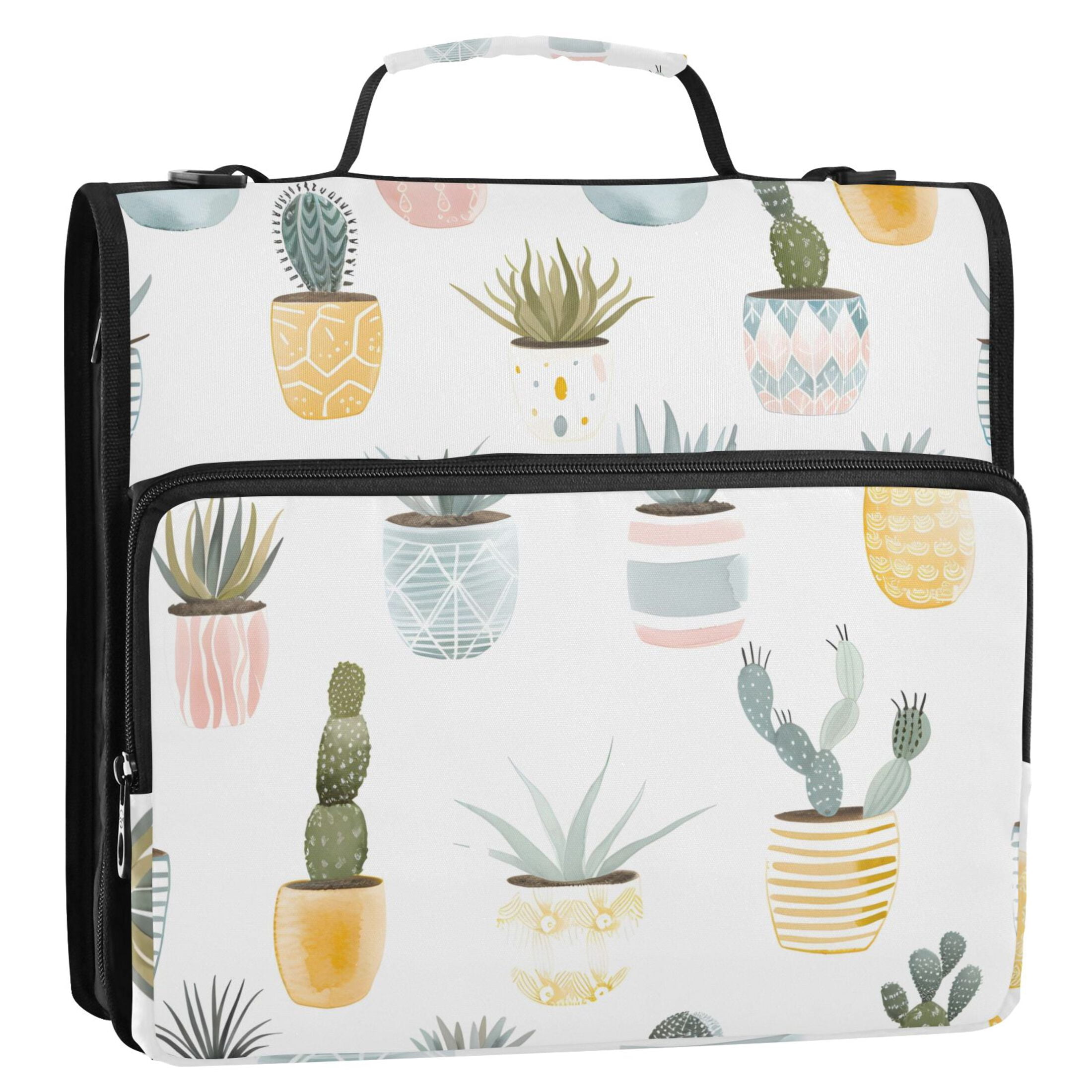 3 Ring Zipper Binder with Shoulder Strap Waterproof Trapper Keeper 2 Inch D-Ring 500 Sheets Capacity Desert Plants in Pots