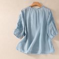thumbnail image 6 of Pxiakgy shirts for women Women's Cotton Linen Button Short Sleeve Shirts Summer Loose Crew Neck Casual Boho Top Vintage Embroidered Blouse Tops Blue + XXL, 6 of 9