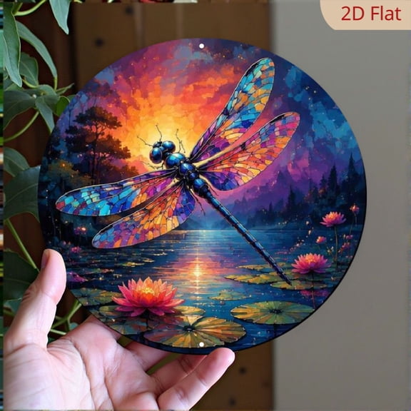 Vivid Colored Dragonfly Vintage Aluminum Sign, Wall Decoration (8x8in, 20x20cm) for Room, Home, Restaurant, Bar, Cafe, Door, Patio, Garage Decorative Signs & Plaques