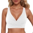 thumbnail image 2 of TrendOFT Women's Twist Front V Neck Bikini Top for Beach Poor Solid Spaghetti Straps Bathing Suit Tops Only White M, 2 of 7