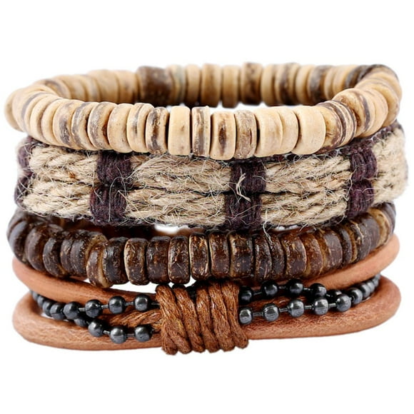 DEELLEEO 4pcs Male Bracelets Men Vintage Bracelets Leather Wrist Chains Jewelry Gifts