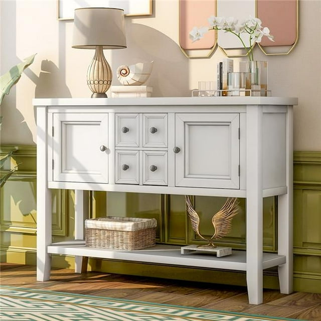 Direct Wicker UBS-WF190263AAA Buffet Console avec Étagère Inférieure, Armoire de Rangement pour Salon (Blanc)