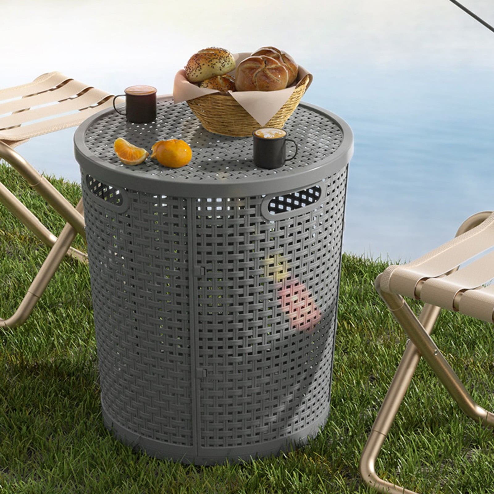 Laundry Basket, Gaqring Large Capacity Laundry Hamper, Imitation Rattan Plastic Storage Basket with Lid for Clothes Toys, Gray