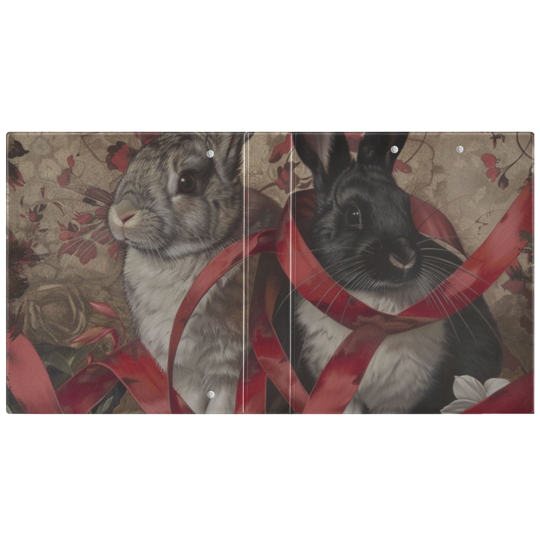 Ribbons Rabbits 3 Ring Binders 1.5 inch Hardcover File Folders with Interior Pockets A4 Size Organizer for School Office Hospital