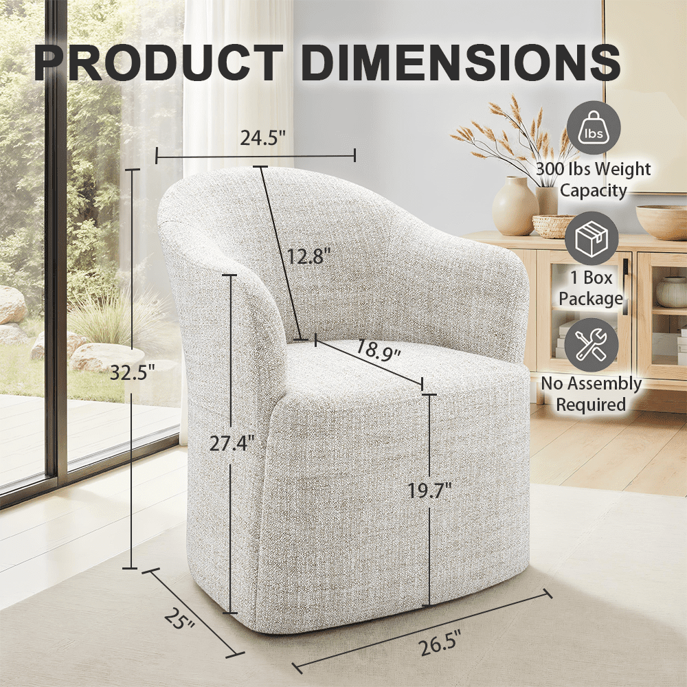 Aenkyo Dining Chair with Casters, Upholstered Barrel Back Rolling Accent Chair, Ginger Brown
