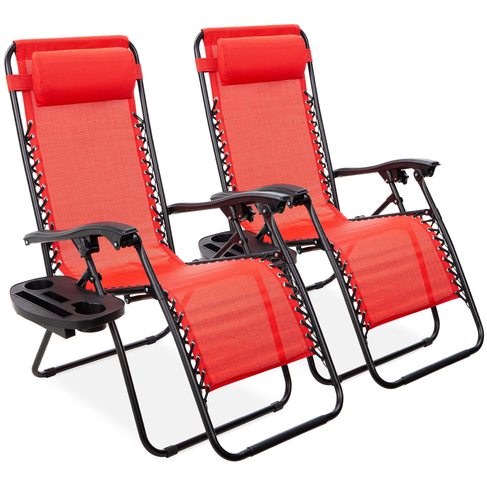 1-2Pcs Zero Gravity Folding Chairs Lounge Patio Chairs Beach w/Cup Holders 