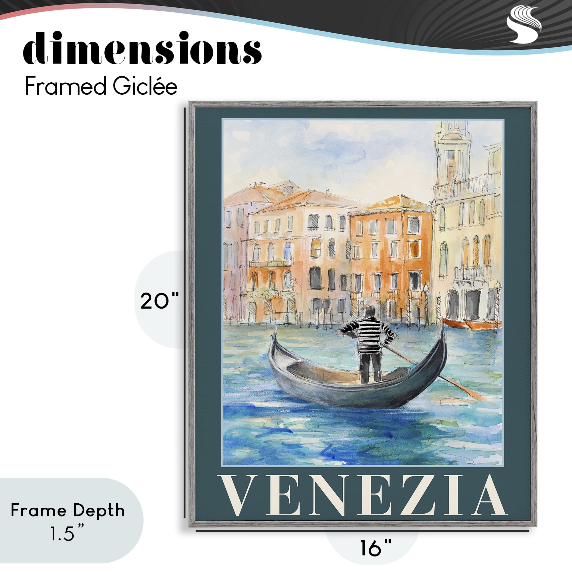 Stupell Industries Venezia Gondola View Gray Framed Giclee Art, design by Lanie Loreth