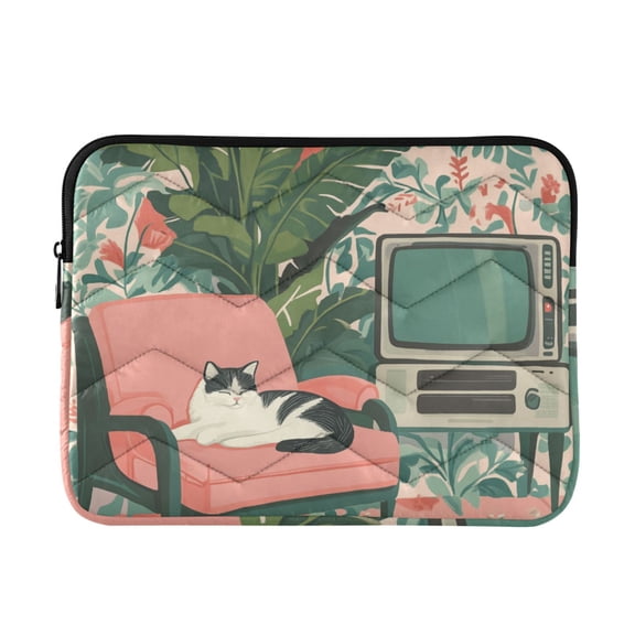 FORMRS 13"-13.3" Laptop Sleeve Protective Case Soft Carrying Quilted Computer Bag Cover, Pink and White Cat
