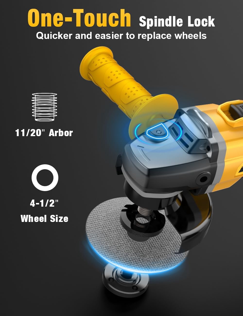 20V Brushless Cordless 4-1/2 inch Angle Grinder, 9000 RPM, lock-on Switch, Compatible with Dewalt 20V Battery (Bare Tool)