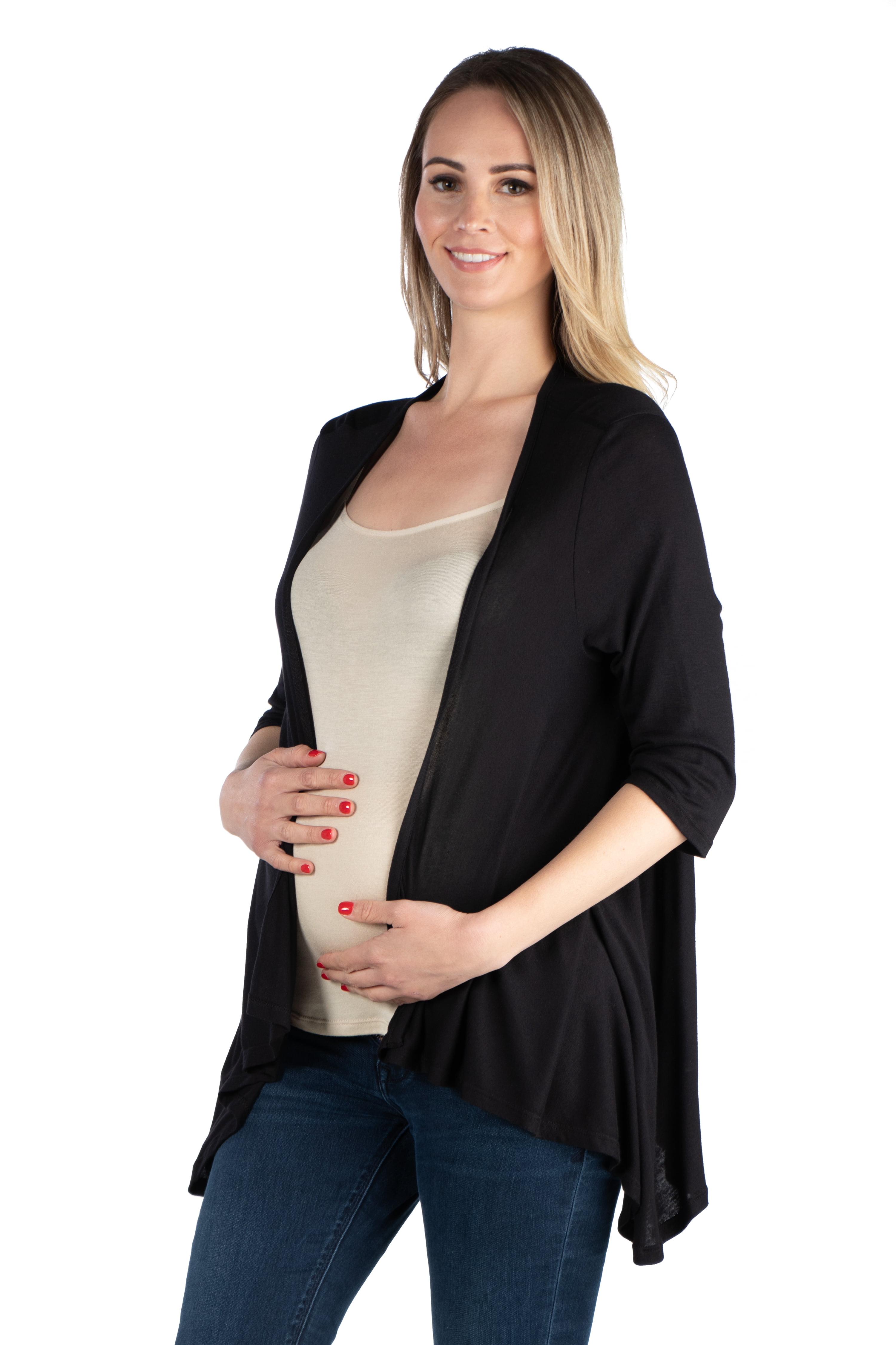 24seven Comfort Apparel Elbow Length Sleeve Maternity Open Cardigan