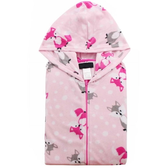 Women's Brushed Fleece Hooded Adult Jumpsuit Zipper Printed Onesie Pajamas (Fox, S)