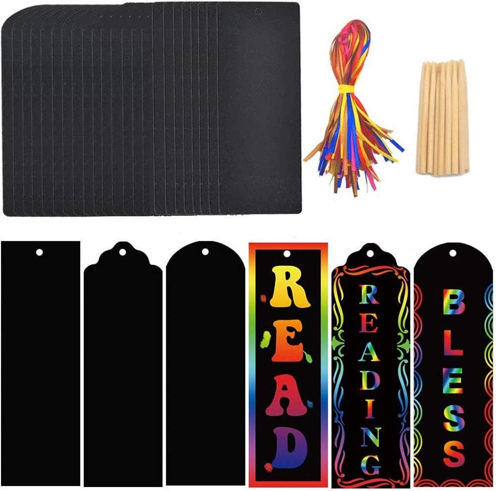 60pcs Scratch Art Bookmarks for Kids, 4 Style Magic Rainbow DIY