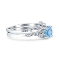 thumbnail image 2 of Two Piece Vintage Style Wedding Bridal Set Ring Band Round Simulated Aquamarine CZ 925 Sterling Silver Size 5, 2 of 5