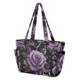 thumbnail image 2 of FORMRS Tote Bag for Women Quilted Large Capacity Travel Work Carry On Shoulder Handbag, Black Roses, 2 of 7