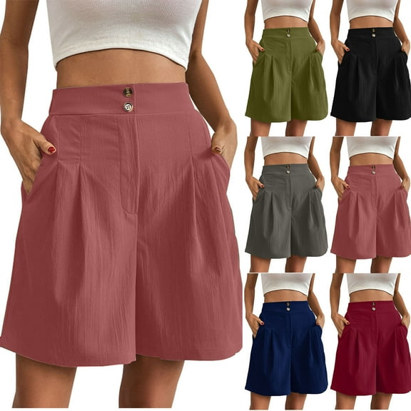 ZZwxWA Shorts for Women Knee Length Casual Summer 2025 Trendy Elastic Wide Leg Short with Pockets Outdoor Button Pants Solid High Waist Versatile