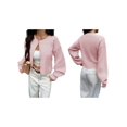 thumbnail image 3 of Women Button Up Cardigan Fall Trendy Crew Neck Long Sleeve Knit Cropped Sweater Jacket Pink XL, 3 of 7