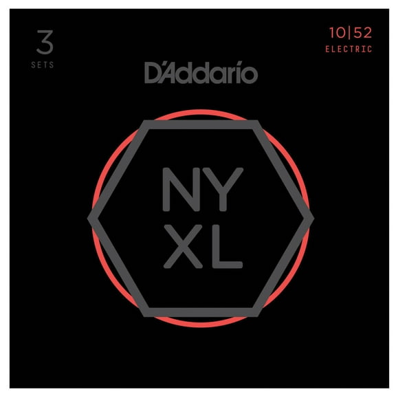 D'Addario NYXL1052-3P Nickel Wound Electric Guitar Strings, Light Top / Heavy Bottom, 10-52, 3 Sets
