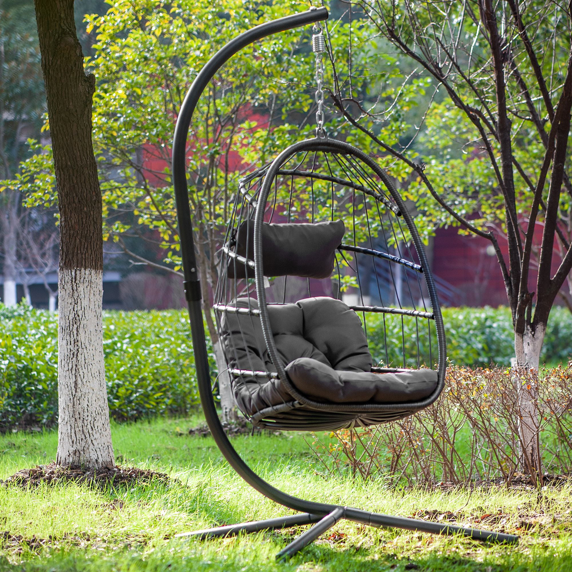 Outdoor Wicker Swing Chair W Seat, Hanging Egg Patio Swing With Base