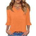 thumbnail image 2 of Womens Tops 3/4 Length Sleeve Summer Tunic T Shirts Ladies V-Neck Dressy Casual Ruffle Sleeve Blouses Orange M, 2 of 7