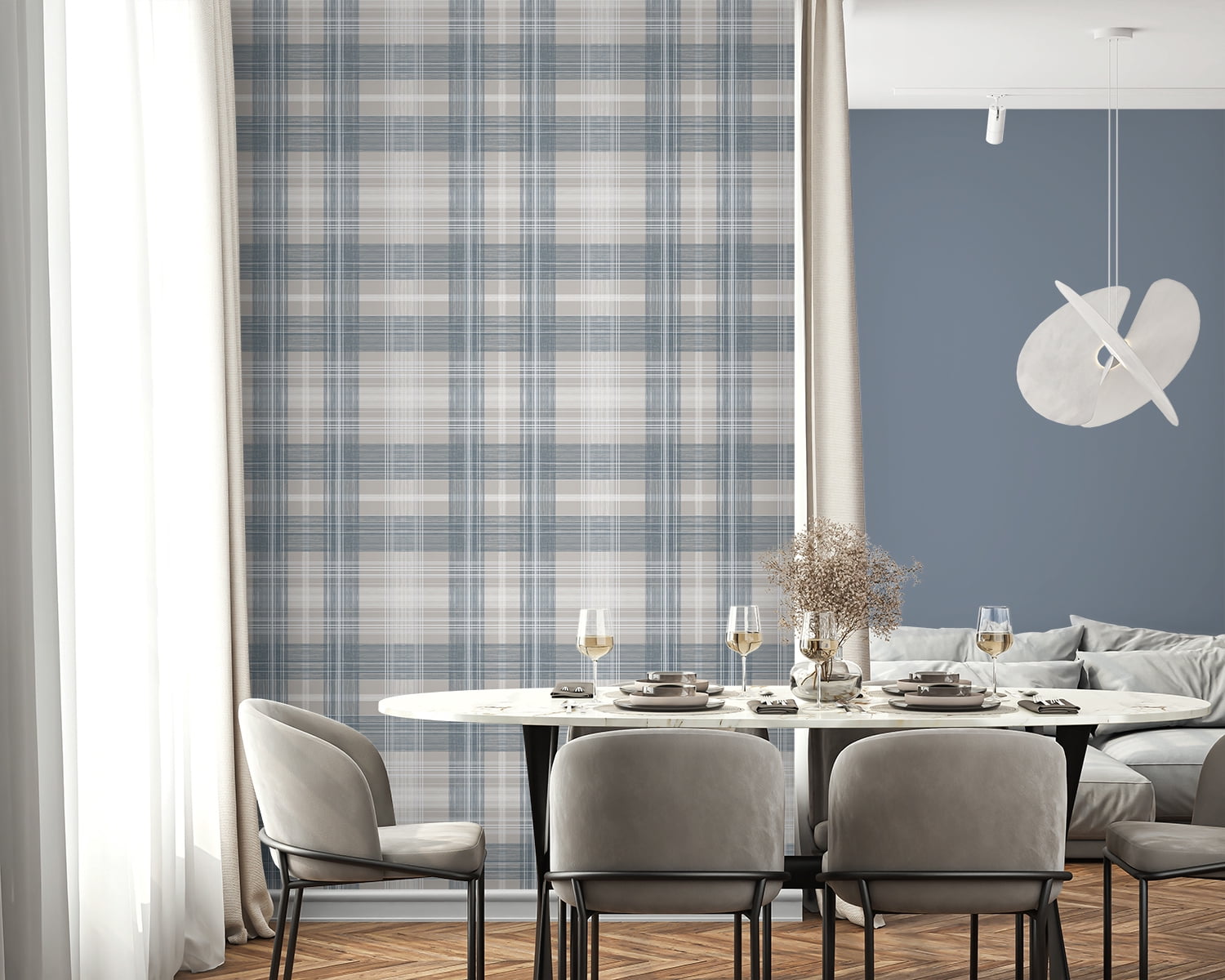 Stacy Garcia Home Argos Grey & Blue Crossroads Plaid Peel and Stick Wallpaper - 20.5 in. W x 10 ft. L Roll
