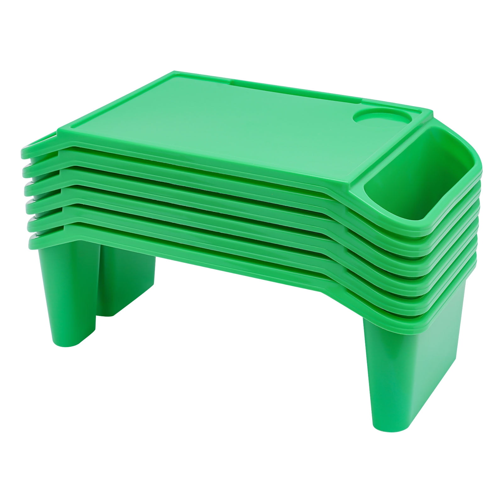 Kids Plastic Lap Desk Tray Breakfast Laptop Trays with Side Pockets Portable Lap Bed Table for Writing, Eating, Game Classroom 6Pcs Green
