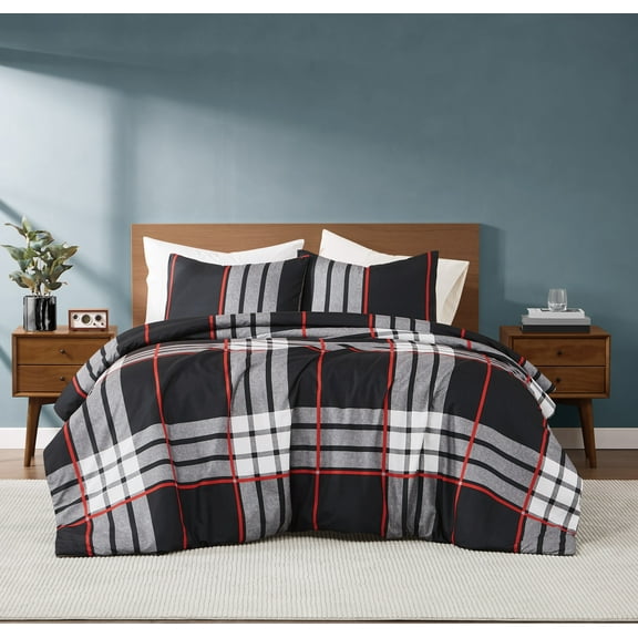 Truly Soft Danbury Plaid Microfiber 3-Piece King Duvet Set in Black Multi, Microfiber , Adult, All Season, OEKO-TEX Certified