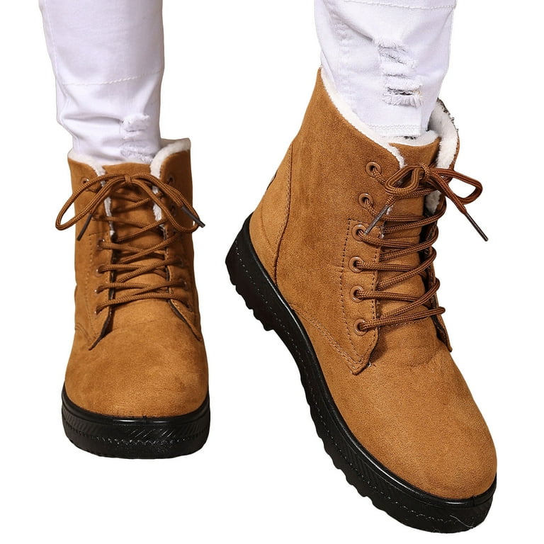 Leozcaa Women's Work Waterproof Hiking Combat Boots Lace up Low