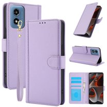 ELEHOLD Case for Moto G Play 4G 2024, Shockproof PU Leather Crossbody Wallet Stand Case with Credit Card Holder & Wrist Strap,Purple